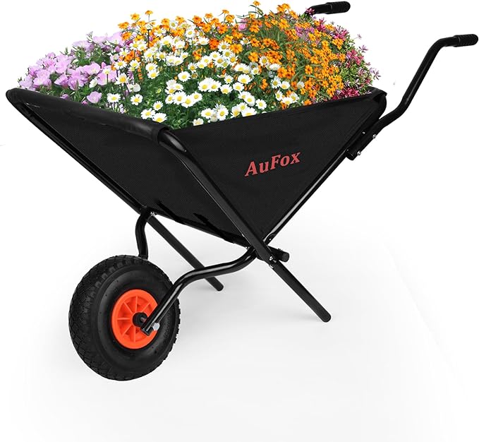 Wheelbarrow, Foldable Yard Cart Easy Loading 