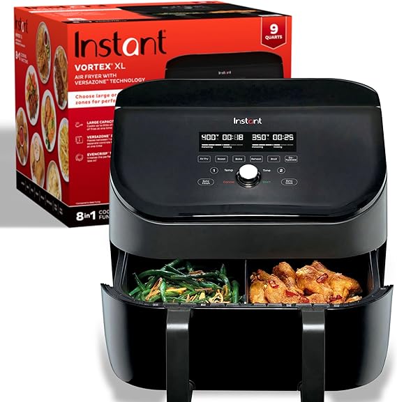 Instant Pot VersaZone 9QT Air Fryer,8-in-1 Functions with EvenCrisp Technology, Crisps,Broils, Bakes,Roasts, Dehydrates,Reheats at Same or Different Temperature, from the Makers of Instant Pot, Black - Best Features