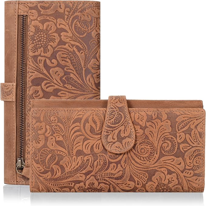 Real Leather Women Wallet Leather with RFID Blocking -Trifold Card Holder Designer Ladies Clutch with ID Window Wallets (Cognac1) - Best Features